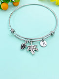 Silver Pinecone Maple Leaf Bracelet, Fall Jewelry Gifts, N727D