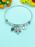 Silver Pinecone Maple Leaf Bracelet, Fall Jewelry Gifts, N727D