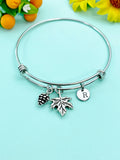 Silver Pinecone Maple Leaf Bracelet, Fall Jewelry Gifts, N727D