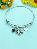Silver Pinecone Maple Leaf Bracelet, Fall Jewelry Gifts, N727D