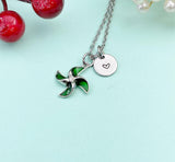 Silver Green Pinwheel Necklace, N5171ES