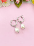 Silver Hoop Earrings, Cultured Freshwater Pearl Dangle