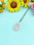 Rose Quartz Teardrop Necklace, Silver Wire Wrapped Gemstone Pendant, N2757