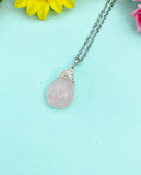 Rose Quartz Teardrop Necklace, Silver Wire Wrapped Gemstone Pendant, N2757