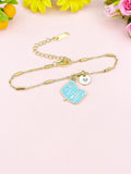 Gold Pale Turquoise Manicure Set Charm Bracelet, Necklace or Keychain Option, N5661B