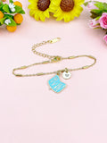Gold Pale Turquoise Manicure Set Charm Bracelet, Necklace or Keychain Option, N5661B