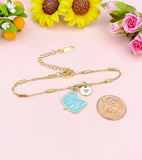 Gold Pale Turquoise Manicure Set Charm Bracelet, Necklace or Keychain Option, N5661B