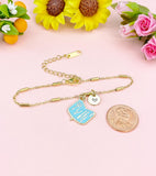 Gold Pale Turquoise Manicure Set Charm Bracelet, Necklace or Keychain Option, N5661B