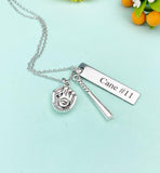 Silver Baseball Necklace Gloves, Bat, Name, Best Seller Christmas Gifts for Baseball Team, School Sport Team Gifts, D047