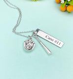 Personalized Baseball Necklace, Glove & Bat Charm, Sports Team Gift