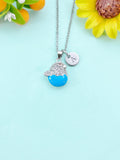 Hatching Chick Charm Necklace, Sky Blue Baby Chick in the Shell, N6635B