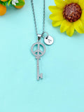 Key Peace Sign Charm Necklace, Skeleton Key Jewelry, N6643P