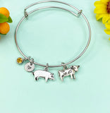Silver Pig and Cow Charm Bracelet, AN1100