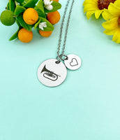 Mellophone Charm Necklace, Silver or Gold Stainless Steel Musician Band Charm Necklace, D496