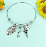 Silver Cardiologist Bracelet Anatomy Heart Caduceus, Medical School Student Gifts, Personalized Customized Gifts, N5283B
