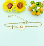 Gold Titi Heart Charm Bracelet, Stainless Steel Titi Jewelry, D335