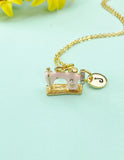 Gold Pink Sewing Machine Necklace, BN1066