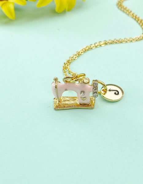 Gold Pink Sewing Machine Necklace, BN1066