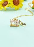 Gold Pink Sewing Machine Necklace, BN1066