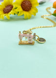 Gold Pink Sewing Machine Necklace, BN1066