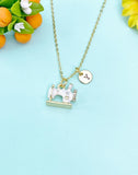 Gold White Sewing Machine Necklace, N6645