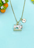 Gold White Sewing Machine Necklace, N6645