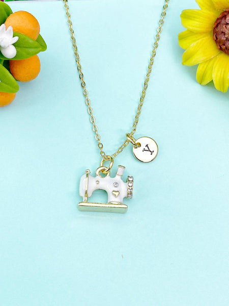 Gold White Sewing Machine Necklace, N6645