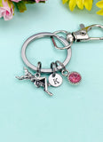 Silver Grasshopper Keychain, Initial Charm, Birthstone Keyring