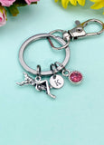 Silver Grasshopper Keychain, Initial Charm, Birthstone Keyring