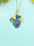 Gold Cried Sad Face Tragedy Drama Mask Charm Necklace, School Music Theater Drama Mask Clown Court Jester Joker Actor Arts Gifts, N6654