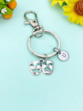 Comedy Tragedy Mask Keychain: Personalized Initial Charm, Theater Gift