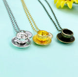 Tea Cup and Saucer Charm Necklace, Tea Cup Jewelry, N6661M