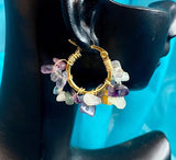 Gold Natural Fluorite Wire Wrap Hoop Earrings Gemstone Jewelry, Gifts for Girlfriends, N5321C