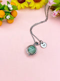 Green Spot Jasper Silver Necklace, Natural Gemstone Jewelry, N6140S