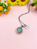 Green Spot Jasper Silver Necklace, Natural Green Spot Jasper Gemstone Jewelry, N6140S