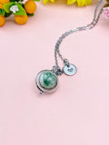 Green Spot Jasper Silver Necklace, Natural Gemstone Jewelry, N6140S