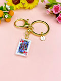 Gold King of Heart Play Card Charm Keychain, Necklace or Bracelet Option, N5669K