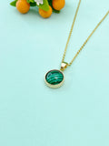 Gold Malachite Necklace, Gemstone Jewelry N3897