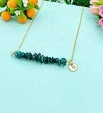 Gold Natural Malachite Necklace, Natural Malachite Gemstone Jewelry, Bracelet Option, N5877
