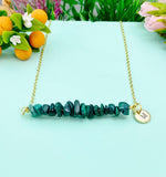 Gold Natural Malachite Necklace, Natural Malachite Gemstone Jewelry, Bracelet Option, N5877