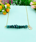 Gold Natural Malachite Necklace, Natural Malachite Gemstone Jewelry, Bracelet Option, N5877