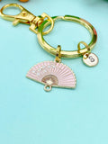 Folding Hand Fan Charm Gold Keychain, Pink Fan Jewelry, N6559K
