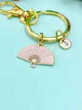 Folding Hand Fan Charm Gold Keychain, Pink Fan Jewelry, N6559K