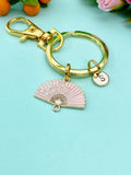 Folding Hand Fan Charm Gold Keychain, Pink Fan Jewelry, N6559K