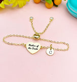 Gold Mother of the Bride Bracelet, Initial Heart Jewelry