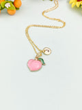 Gold Peach Charm Necklace, Pink Peach Foodie Fruit Jewelry Gift, N5859