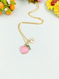 Gold Peach Charm Necklace, Pink Peach Foodie Fruit Jewelry Gift, N5859