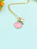 Gold Peach Charm Necklace, Pink Peach Foodie Fruit Jewelry Gift, N5859