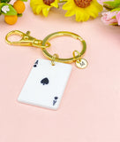 Ace of Spades Poker Keychain, Play Card Option, Gold King Queen Jace of Heart Joker Play Card Charm Keychain, N6077A