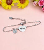 Silver Abuela Bracelet, Initial Heart, Grandmother Jewelry